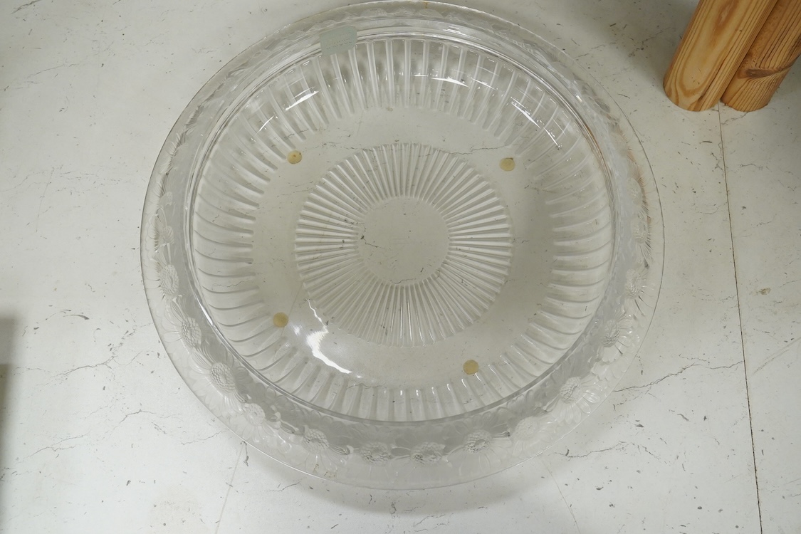 A Lalique ‘Marguerites’ shallow glass bowl, signed to the base, 33cm in diameter